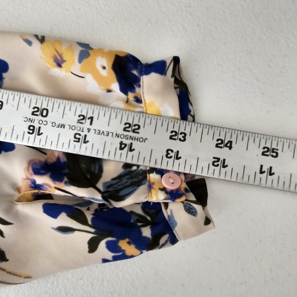 Adrianna Papell Blouse Womens Small Floral V Neck Long Sleeve Blue Yellow Top - Picture 6 of 11